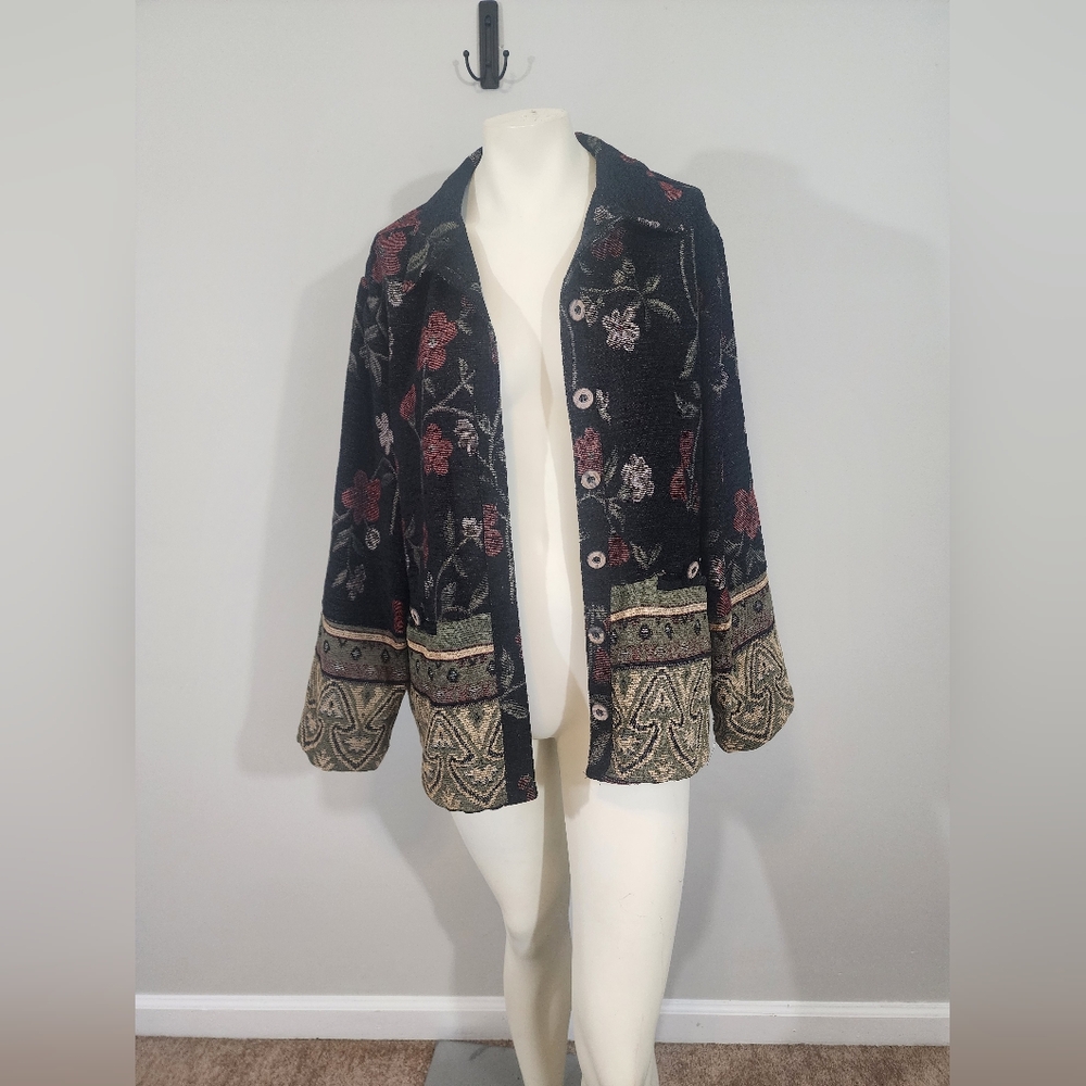 Vtg 90s sag harborTapestry jacket blazer Women12p boho artsy floral hippie gypsy - Picture 2 of 15
